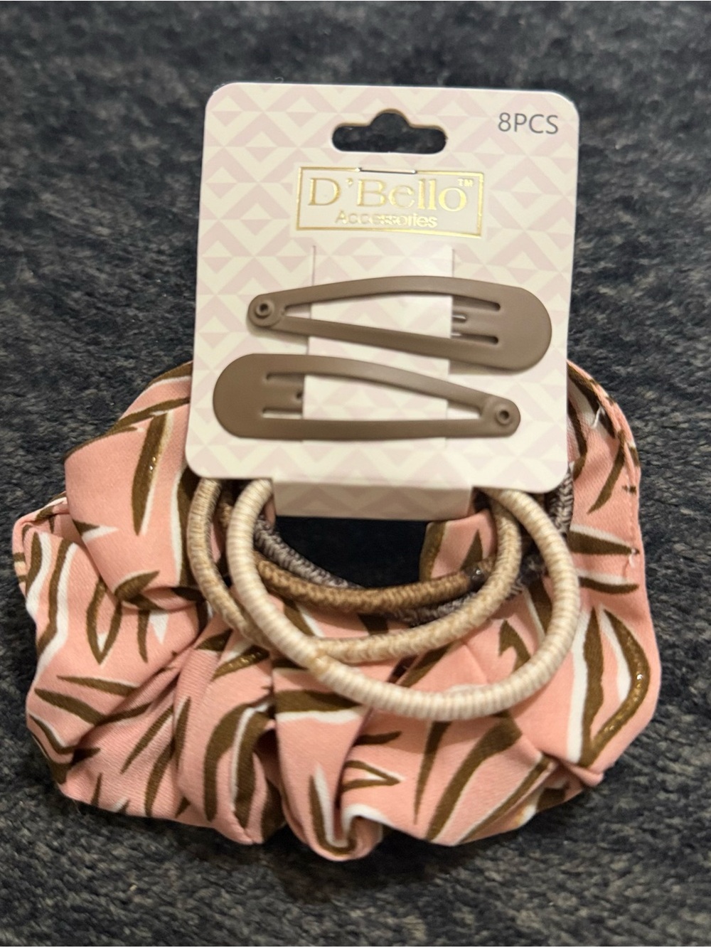 Pink and Brown Leaf Print Scrunchie & Clip Set